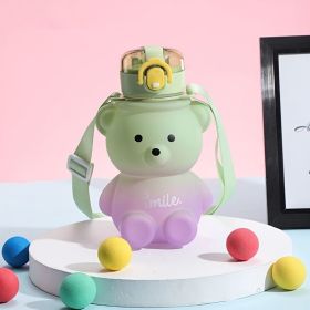1pc Bear Cute Water Cup, Summer Plastic Cup, Portable Straw Cup, Large-capacity Water Bottle With Strap (Capacity: 800ml, Color: Purple)